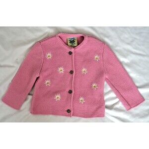 VTG Isar-Trachten Cardigan 18-24 Mo Pink German 86 Knit Pink Sweater Embroidered
